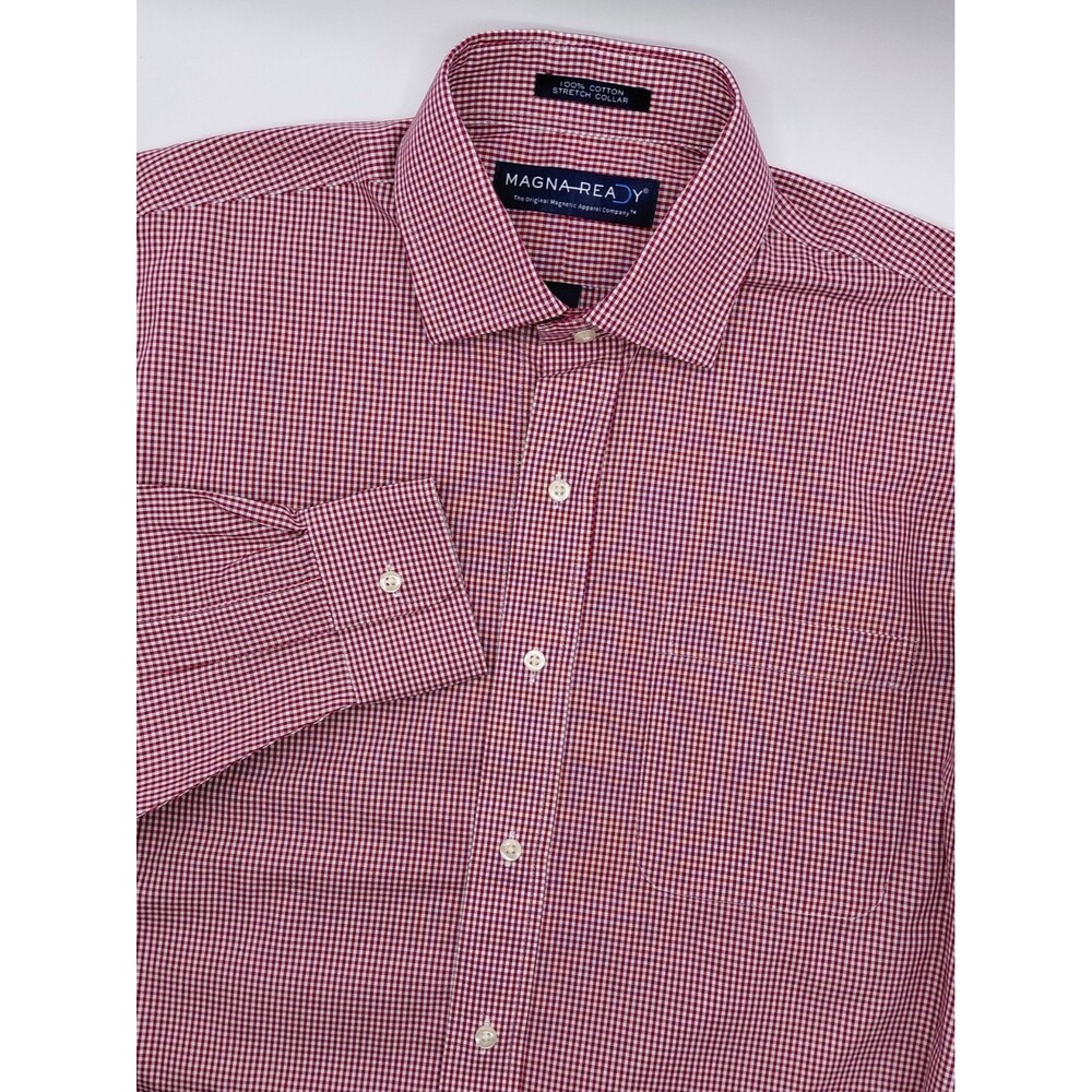 Magna Ready Magnetic Gingham Shirt Men's Small Long Sleeve Red White Button Up